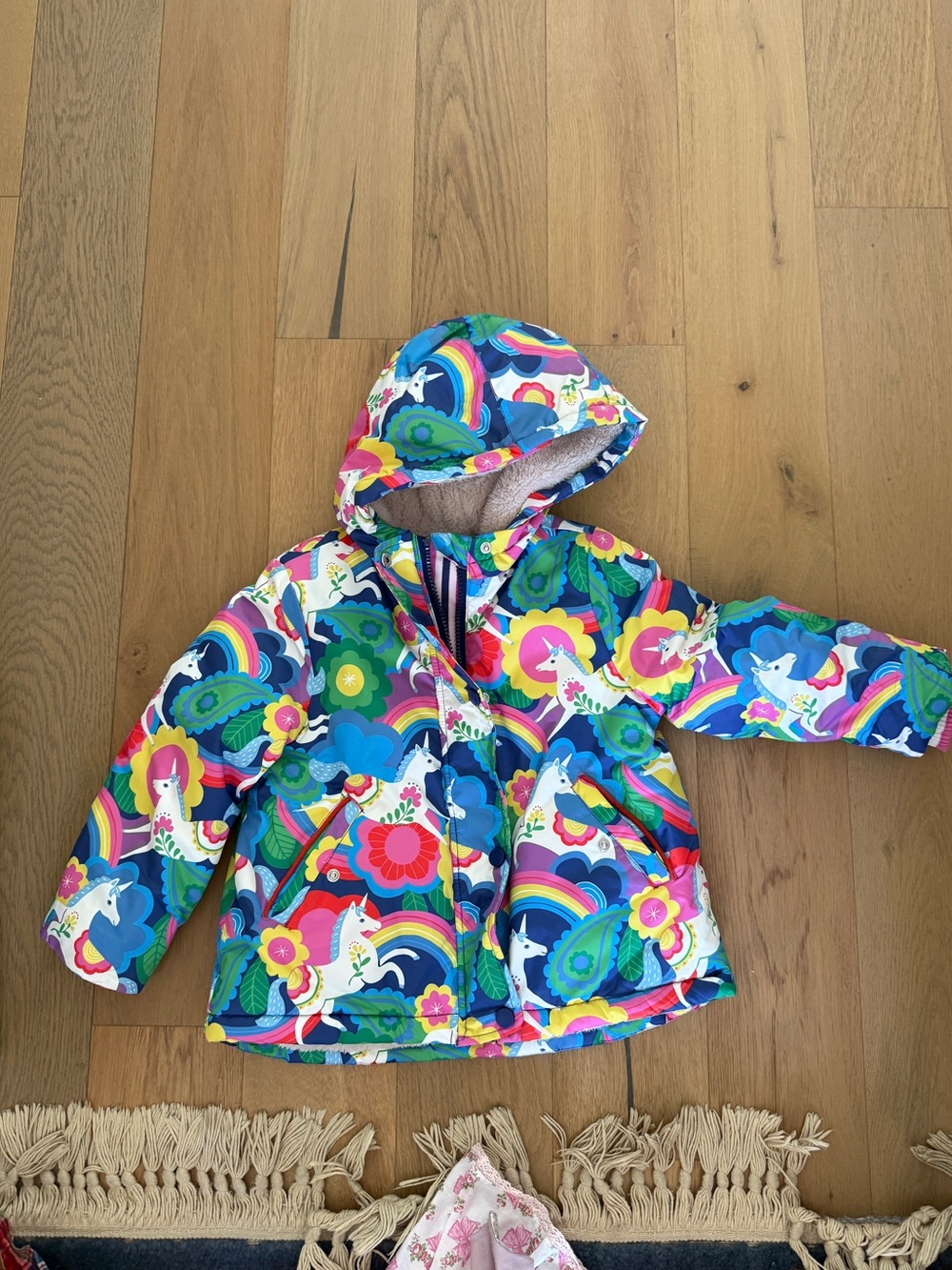 Mini Boden Kids Waterproof Floral Puffer Jacket - Pink/Multicolor
